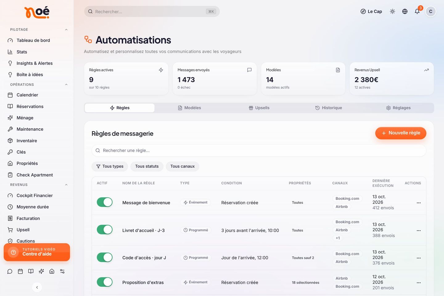 Messages programmés dans Noé